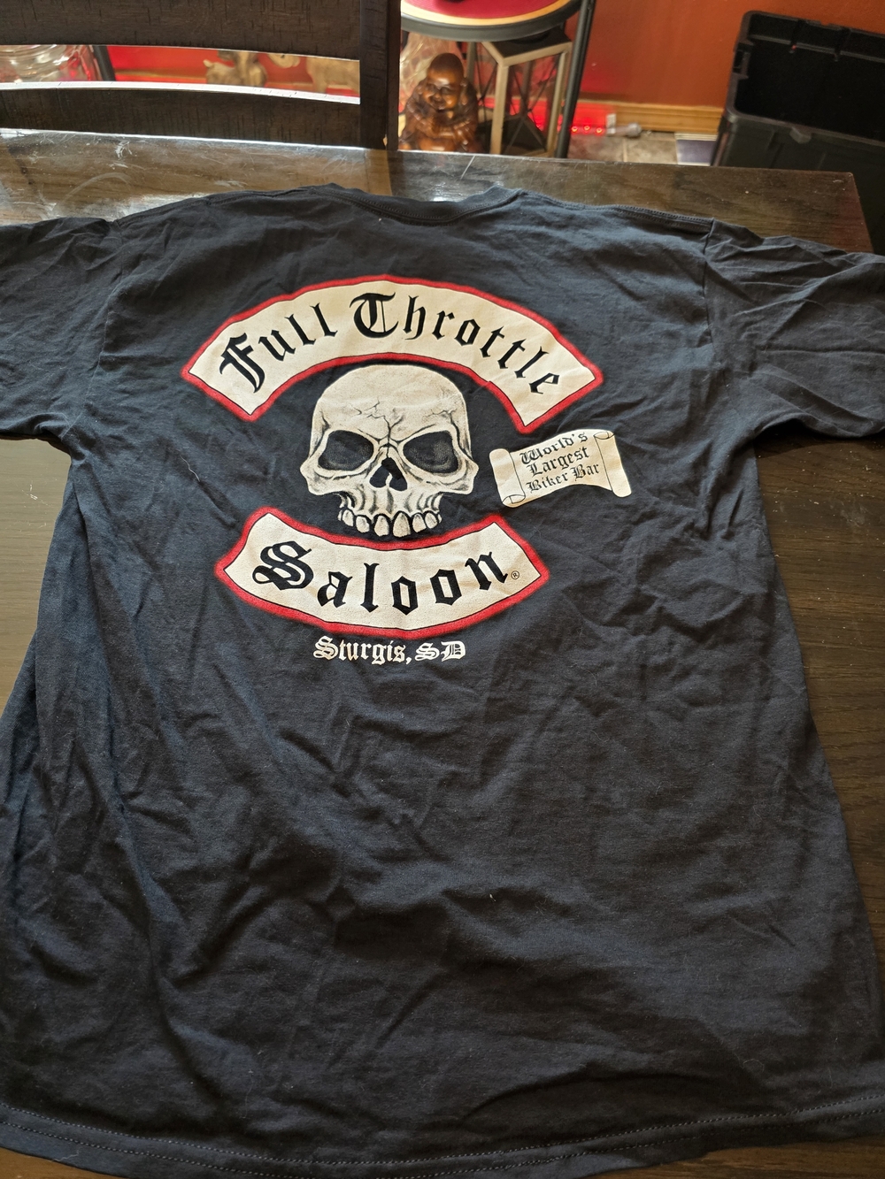 Gildan Black Short-Sleeve Tee with Skull & Red Accents Full throttle saloon